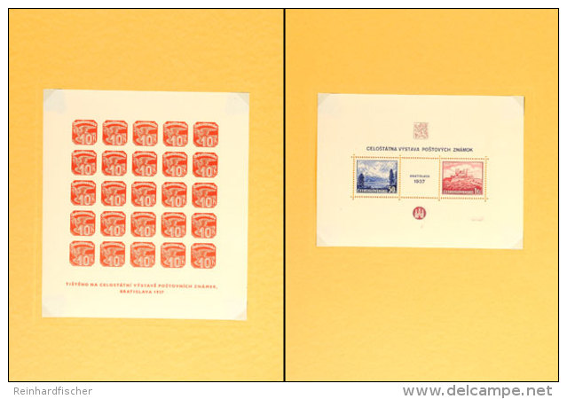 1937, Bratislava-Blocks Mit Fotoecken Auf 2 Bl&auml;ttern Aus B&uuml;ttenpapier In Rotorangenem Ministerheft Mit... - Otros & Sin Clasificación