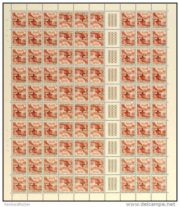 10 Rp. Landschaften 1942 Dunkelr&ouml;tlichbraun, Kpl. Markenheftchenbogen Postfrisch, Mi. 260,-, Katalog: 35a... - Cuadernillos