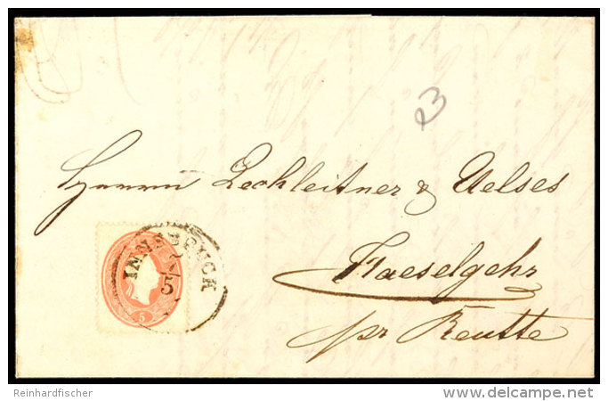 5 Kr. Rot, 3. Ausgabe, Auf Brief Von INNSBRUCK 7/5 (1861), Hds. Taxvermerk "3" F&uuml;r 3 Kr. Botenlohn Im Lechtal... - Otros & Sin Clasificación