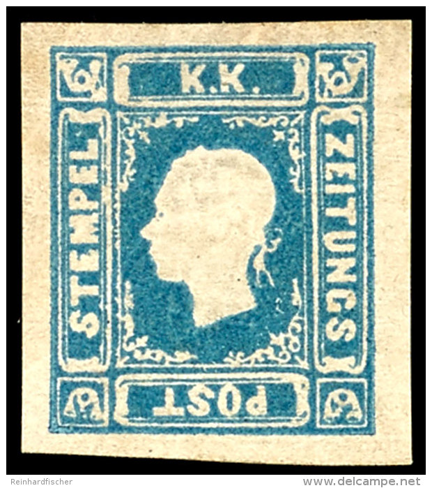 1858, Zeitungsmarke 1,05 Kr. "blau" Mit Allseitigem Rand Und Viel Gummi, Pracht, Alte Fotoexpertise Stolow, Mi.... - Otros & Sin Clasificación