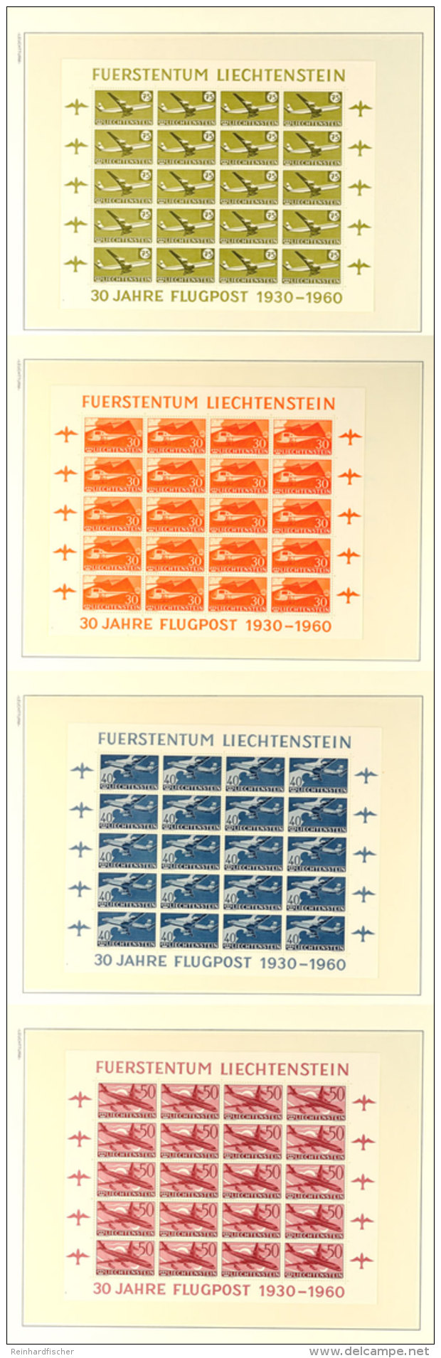 30 Bis 75 Rp., 30 Jahre Flugpostmarken, Kpl. Bogensatz Mit 4 Werten, Postfrisch, Mi. 540,-, Katalog: 391/94 (20)... - Otros & Sin Clasificación