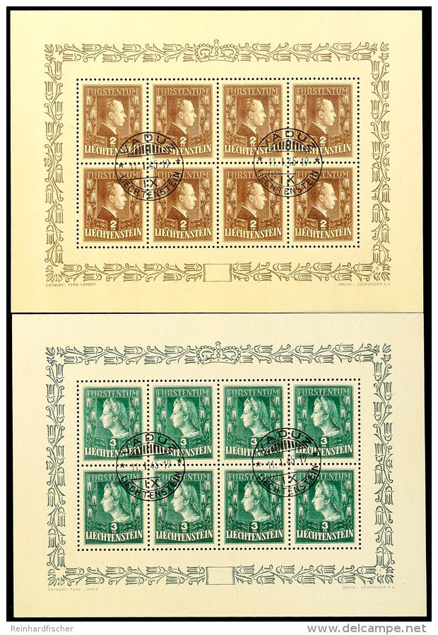 2 Und 3 Fr. F&uuml;rstenpaar, Je Kleinbogen, Gestempelt VADUZ 11.I.45, Mi. 450,-, Katalog: 202/03 Klbg O2 And 3... - Otros & Sin Clasificación