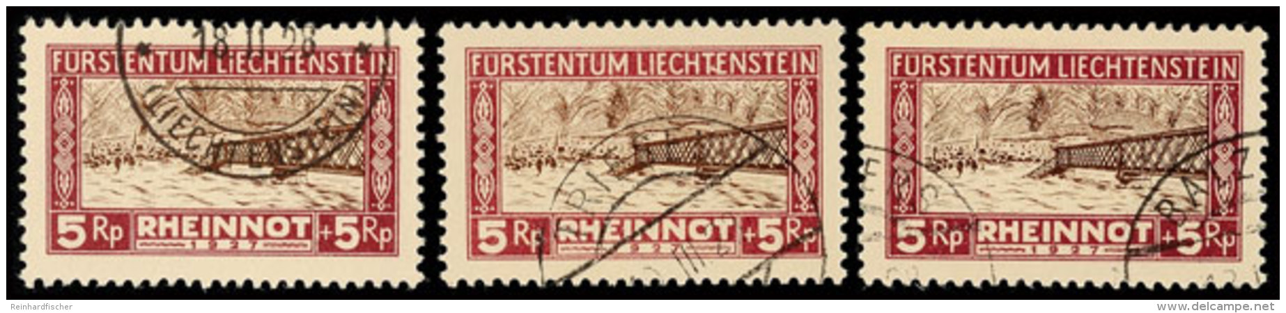 5 Rp. Rheinnot, 2 Versch. Plattenfehler Und Retusche, 3 Werte Je Sauber Gestempelt, Mi. 390.-, Katalog: 78I/III... - Otros & Sin Clasificación