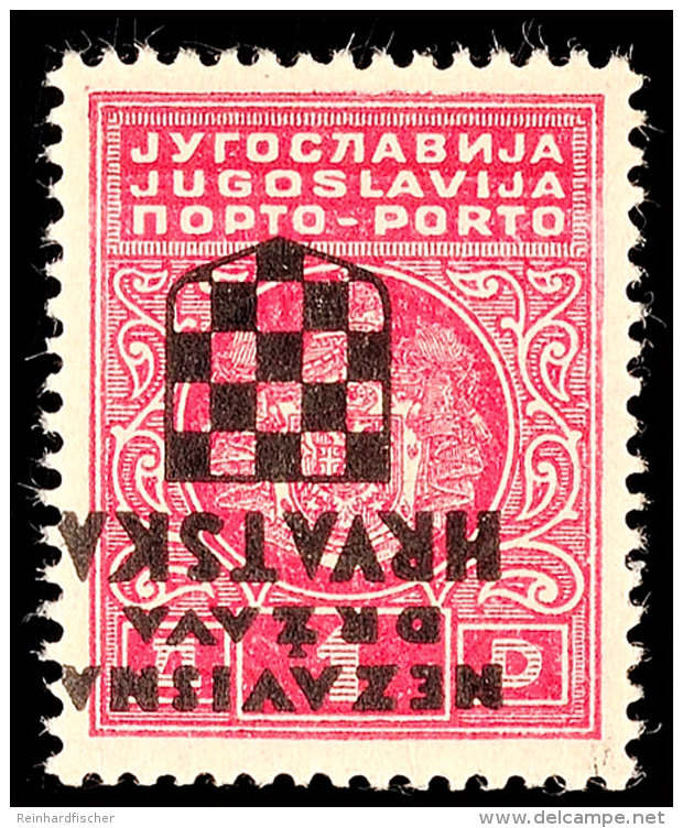 1 Din. Dunkelrot, Kopfst. Aufdruck, Postfrisch, Katalog: 2K **1 Din. Dark Red, Inverted Overprint, Mint Never... - Croacia