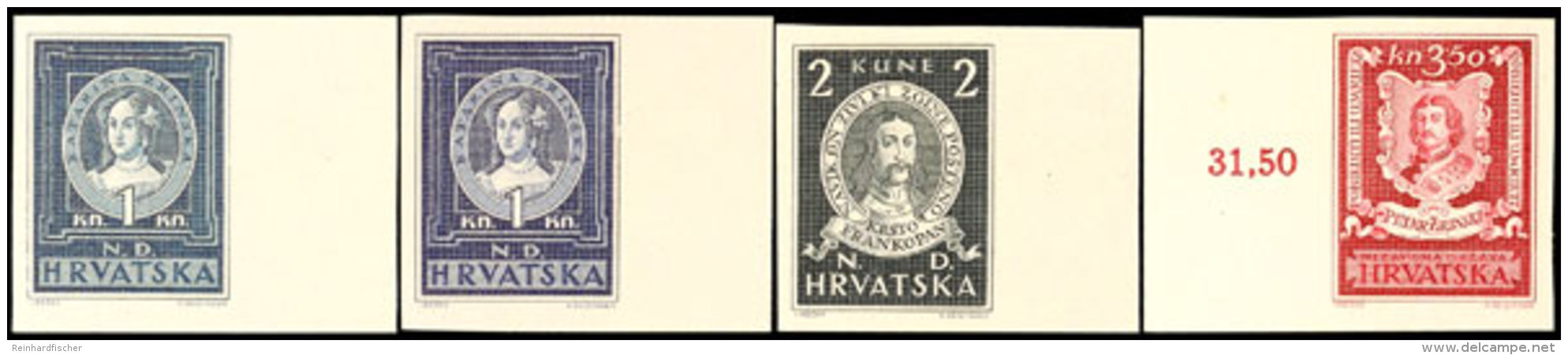 Ber&uuml;hmte Kroaten, 4 Farbproben A. Gummiertem Papier, Postfrisch, Katalog: 103/05Pr. **Famous Croatians, 4... - Croacia