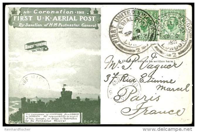 1911, Erstflug-Sonderkarte Mit Zwei Freimarken 1/2 P. Gr&uuml;n Und Stempel "FIRST UNITED KINGDOM AERIAL POST... - Otros & Sin Clasificación