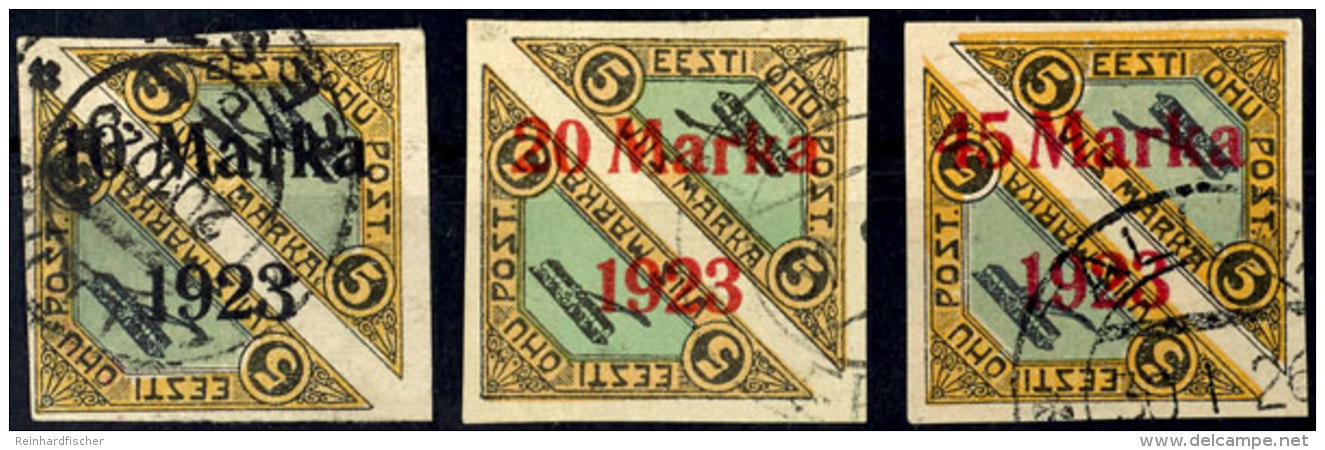 1923, Flp.-Kehrdruck-Marken Mit Aufdruck Tadellos Gestempelt, Mi. 360,--, Katalog: 43/45 B O1923, Airmail... - Estonia