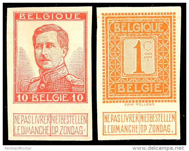 1 C. Orange U. 10 C. Rot, Zwei Ungez&auml;hnte Probedrucke, Katalog: 89,91 P OG1 C. Orange And 10 C. Red, Two... - Otros & Sin Clasificación