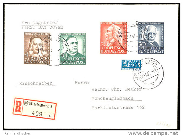 1953, Wohlfart Kpl. Auf Gelaufenem R-FDC, Fotoattest Schlegel BPP, Mi. 250,-- Attest/Certificate:... - Otros & Sin Clasificación