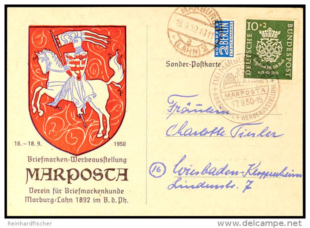 10 Pfg Bachsiegel, Als EF Auf Sonderpostkarte Zur Briefmarken-Werbeausstellung MARPOSTA, Mit Entspr. SST "MARBURG... - Otros & Sin Clasificación