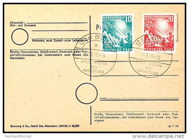 1949, 1. Dt. Bundestag Auf Karte Mit Bonner ESSt., Tadellos, Mi. 150,--, Katalog: 111/12 FDC1949, 1. German... - Otros & Sin Clasificación