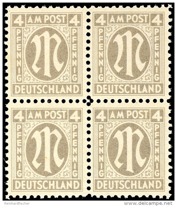 4 Pfg AM-Post, Probedruck II, Viererblock, Tadellos Postfrisch, Gepr. Schlegel BPP, Mi. 480.-, Katalog: 18PII... - Otros & Sin Clasificación