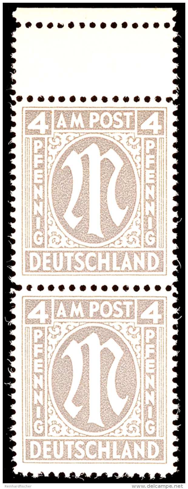 4 Pfg Engl. Druck Mit Z&auml;hnung A, Senkrechtes Oberrandpaar Mit Zus&auml;tzlich Z&auml;hnung Durch Den... - Otros & Sin Clasificación