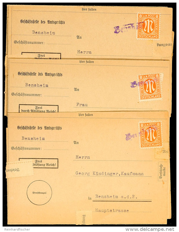 "Bensheim", Violetter L1 Als Notstempel Auf Vier Ortsbriefen Des Amtsgericht Bensheim Aus 1945, Vollst&auml;ndiger... - Otros & Sin Clasificación