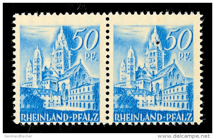 50 Pfg 1. Freimarkenausgabe, Waager. Paar, Druck Auf Der Gummiseite, Tadellos, Mi. 110.-, Katalog: 11G (2) **50... - Otros & Sin Clasificación