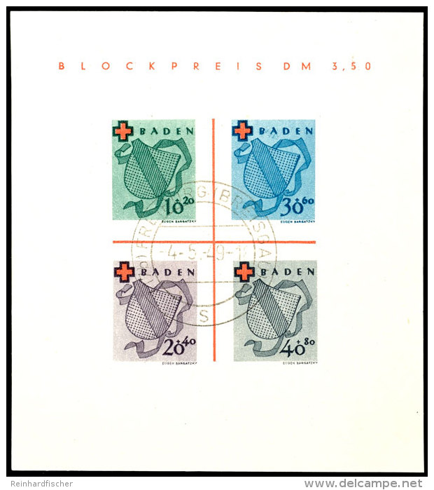 Rot-Kreuz-Block In Type I, Tadellos Zentrisch Und Zeitgerecht Entwertet FREIBURG BREISGAU 4.5.49, Bestens Gepr.... - Otros & Sin Clasificación