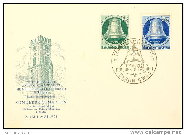 10 Pfg Und 30 Pfg Glocke I Auf Amtl. Blanko-FDC Mit Ersttagssonderstempel "BERLIN 1. MAI 1951", Tadellos, Mi.... - Otros & Sin Clasificación