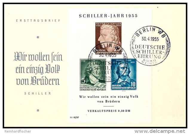 Schiller-Block Auf Schmuck-FDC Mit &uuml;bergehendem ESST Von BERLIN 30.4.55, Tadellos, Mi. 140,-, Katalog:... - Otros & Sin Clasificación