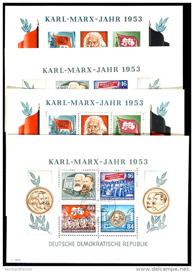 1953, "Marx-Blocks" Kpl. Mit Tages-Rundstempeln, Zweimal Noch Mit Gummi, Prachtgarnitur, Mi. F&uuml;r... - Otros & Sin Clasificación