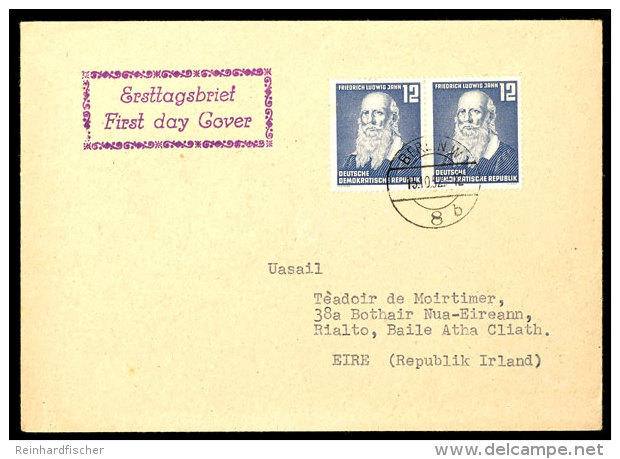 12 Pfg Jahn Als Waagerechtes Paar Auf Adressiertem FDC Von BERLIN 15.10.52, Tadellos, Katalog: 317(2)FDC BF12... - Otros & Sin Clasificación