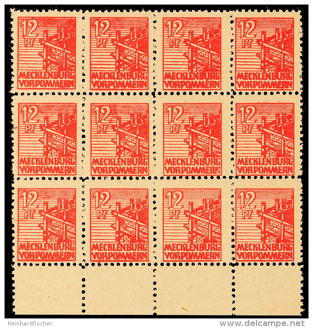 12 Pf. Rot, Z-Papier, 12er-Block Vom Unterrand, Tadellos Postfrisch,  Jeder Wert Gepr. Kramp BPP, Mi. 840.-,... - Otros & Sin Clasificación