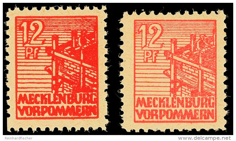 12 Pfg Dunkel U. Mittelrosa, Y-Papier, Postfrisch, Gepr. Kramp BPP, Katalog: 36yf,g **12 Pfg Dark And Medium... - Otros & Sin Clasificación