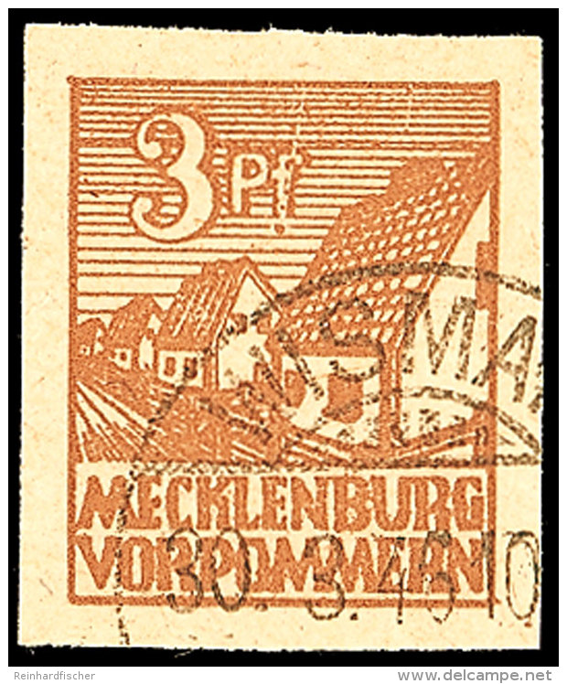 3 Pfg Abschied Mittelorangebraun Auf Y-Papier Mit Plattenfehler I, Gestempeltes Kabinettst&uuml;ck, Gepr. Kramp... - Otros & Sin Clasificación