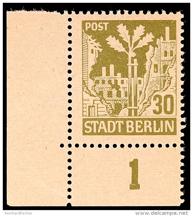 30 Pf. Berliner B&auml;r, "Eichel Am Stamm", Linke Untere Bogenecke (leichter Kalanderbug), Postfrisch, Katalog: 7A... - Otros & Sin Clasificación