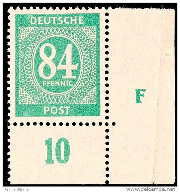 84 Pf. Dunkelgr&uuml;n, Rechte Untere Bogenecke Mit Druckerzeichen "F", Postfrisch (Bug Im Bogenrand), Mi. 250.-,... - Otros & Sin Clasificación