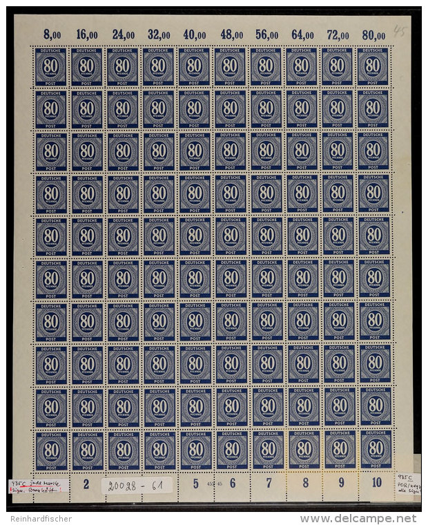 80 Pfg Ziffer Schwarzgraublau, Plattendruckbogen Mit HAN 452.45, Tadellos Postfrisch, Farbbestimmung Arge, Marken... - Otros & Sin Clasificación