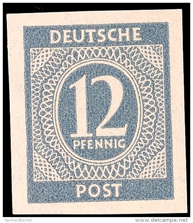 12 Pf. Ziffer Dunkelgrau, Ungez&auml;hnt, Ungebraucht (Falzspur), Sign. Richter, Mi. 400.-, Katalog: 920U *12... - Otros & Sin Clasificación