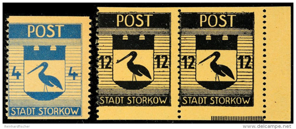 4 Pf. Und 12 Pf. Stadtwappen, Letzteres Im Waager. Paar, Je Waager. Ungez&auml;hnt, Postfrisch, 12 Pf. Gepr. Dr.... - Storkow