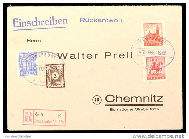 8, 12 Und 20 Pf. Vokshilfe In MiF Mit 3 Pf. Ostsachesen A. R.-Brief Von Fredersdorf Nach Chemnitz, Klarer... - Plauen