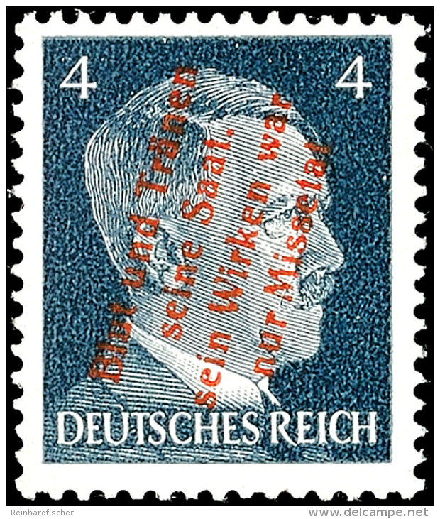 Nicht Ausgegeben: 4 Pfg Hitler Mit Rotem Vierzeiligem Aufdruck, Tadellos Postfrisch, Gepr. Sturm  **Not Issued:... - Muehlberg