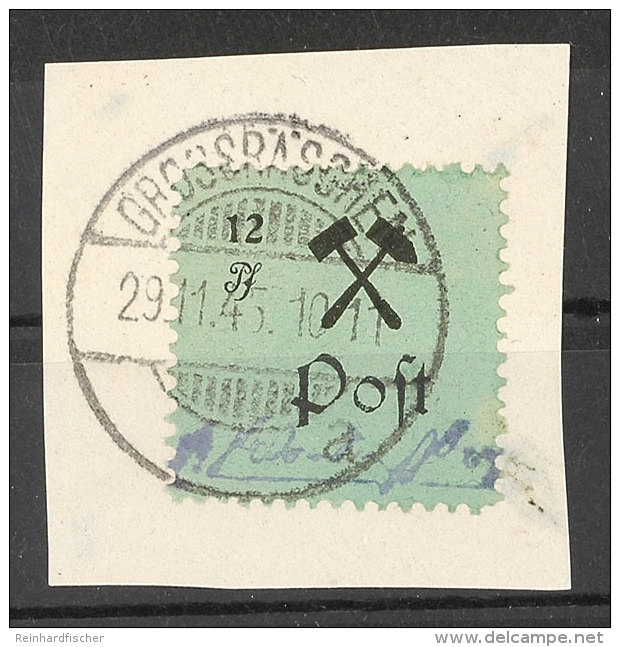 12 Pfg Schwarz Auf Gr&uuml;n, Type I, Auf Kabinett-Briefst&uuml;ck, Signiert Sturm, Mi. 65,-, Katalog: 25I BS12... - Grossraeschen