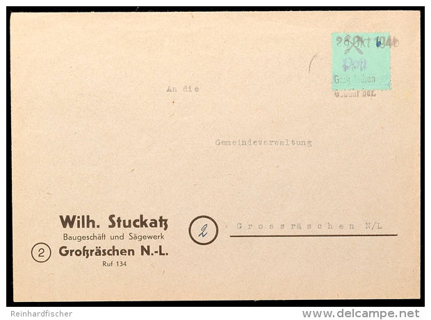 6 Pfg Geb&uuml;hrenmarke Als Einzelfrankatur Auf Firmenbrief, Klar Entwertet Mit Notstempel Type G Vom 29.1945,... - Grossraeschen