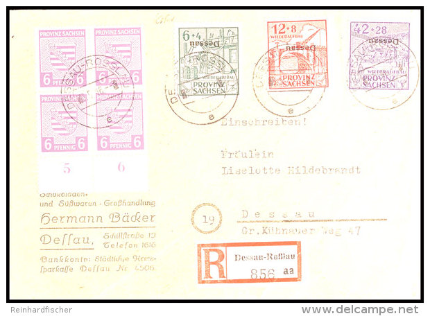 Spendenmarken 6+4 Bis 42+38 Pf. Kopfstehender Aufdruck Mit 4mal 6 Pf. Provinz Sachsen-Zusatzfrankatur (Mi.76aY) A.... - Dessau