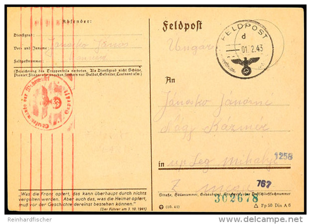 UNGARN: 1943, Feldpost-Vordruckkarte Mit Normstempel "d 1.2." Eines Ungarn In Einer Dt. Einheit Ohne... - Otros & Sin Clasificación