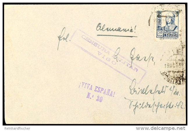 SPANIEN-MARINESCHIFFSPOST: 1938, Frankierter Brief Aus "VIGO 19.OCT." Mit Span. Zensur Nach Deutschland,... - Otros & Sin Clasificación