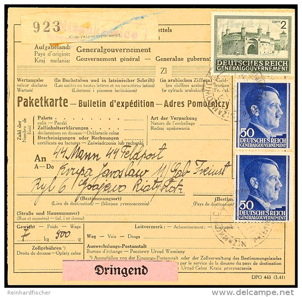 UDSSR: 1943, Frankierte Paketkarte Aus NIZANKOMICE 21.9 An Einem Galizischen SS-Freiwilligen Bei Der 11. Kp. Des... - Otros & Sin Clasificación