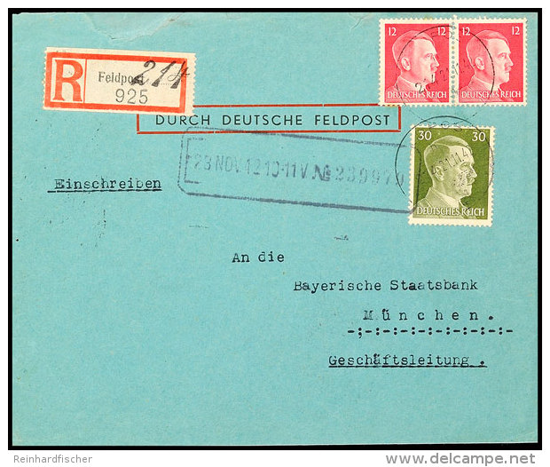 1942, Frankierter Einschreibe-Brief Der Continetale Bank Aus Br&uuml;ssel Mit Normstempel "h 214 21.11." Und... - Otros & Sin Clasificación