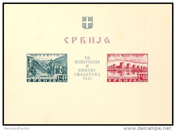 Semendria-Block, Geschnitten, Abart I "Farbpunkt Rechts In Der 4 In 1941", Postfrisch, Im Linken Oberen Bereich... - Otros & Sin Clasificación