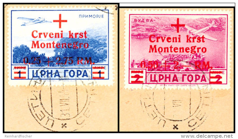 0,15 RM + 0,85 RM Auf 3 D. Bis 0,50 RM + 2,0 RM Auf 2 L. "Rotes Kreuz", Kpl. Satz Gestempelt "CETINJE - X-... - Ocu. Alemana: Montenegro