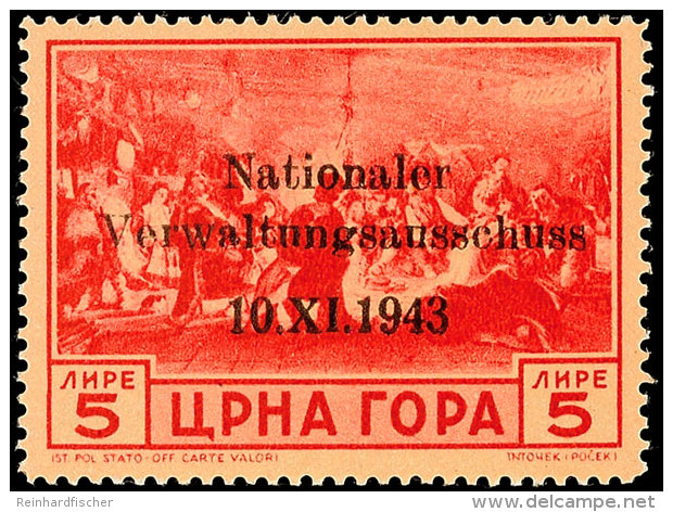 25 Cent Bis 5 Lire Verwaltungsausschuss, Tadellos Ungebraucht, 9 Marken, Mi.-Nr. 14 Gepr. Krischke BPP, Mi. 476.-,... - Ocu. Alemana: Montenegro