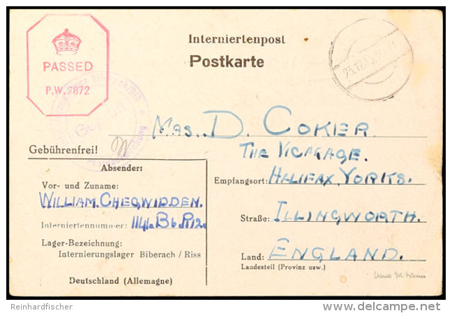 Interniertenpostkarte Mit Stummem Stempel Vom 23.12.43 Von Einem Internierten Von Der Insel Guernsey Im... - Otros & Sin Clasificación