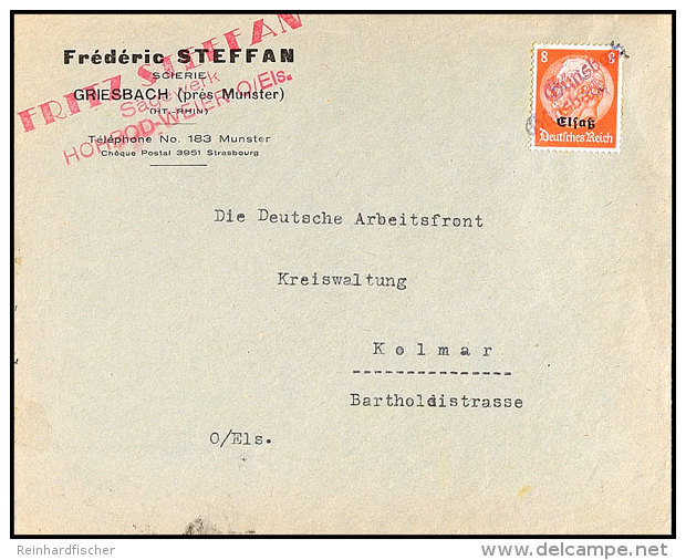 8 Pfg Hindenburg Mit Aufdruck Auf Firmenbrief Mit 2x Violettem Notstempel "G&uuml;nsbach" Als Entwerter Nach... - Otros & Sin Clasificación