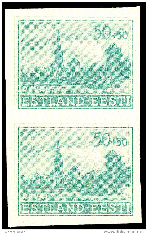 50+50 Blaugr&uuml;n Doppeldruck Ungez&auml;hnt ** Senkr. Paar, Mi. 360.-, Katalog: 7UDD(2) **50 50 Blue-green... - Otros & Sin Clasificación