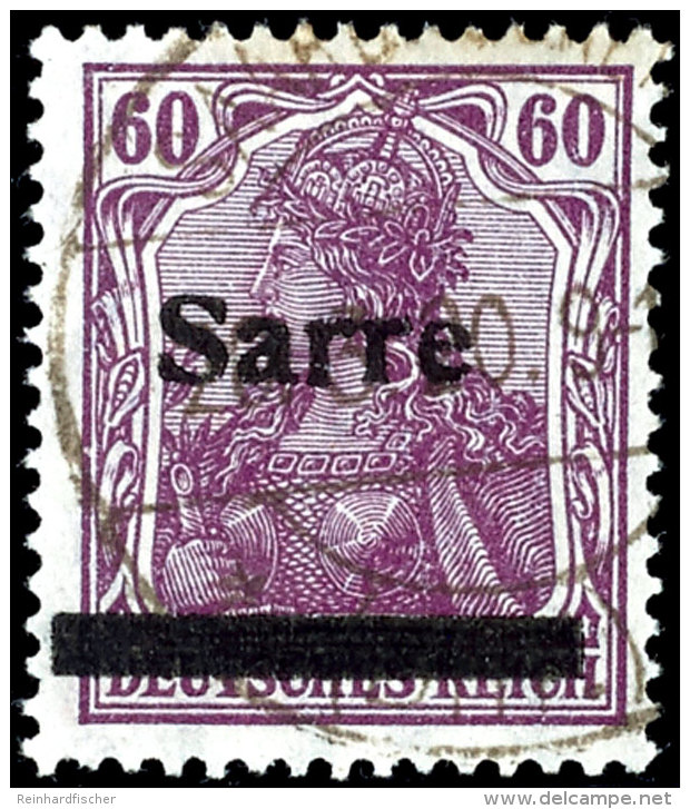 60 Pfg Germania In Rotlila Mit Aufdruck "Sarre" In Type I, Gestempelt "Saarbr&uuml;cken 2 - * (Bhf.) D 20.3.20",... - Otros & Sin Clasificación