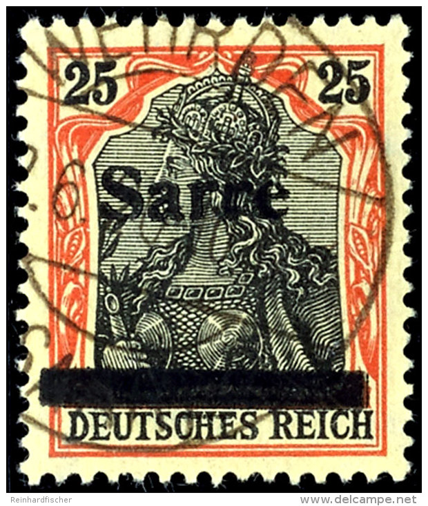 25 Pfg Germania R&ouml;tlichorange/schwarz Auf Gelbwei&szlig; Mit Aufdruck "Sarre" In Type III, Gestempelt "Wehrden... - Otros & Sin Clasificación