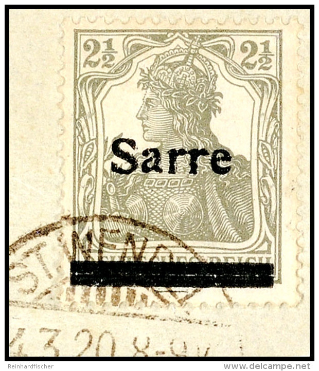 2 1/2 Pf. Germania Sarre In Type II Mit Waag. Geteiltem Balken Tadellos Auf Briefst&uuml;ck, Gepr. Burger BPP,... - Otros & Sin Clasificación